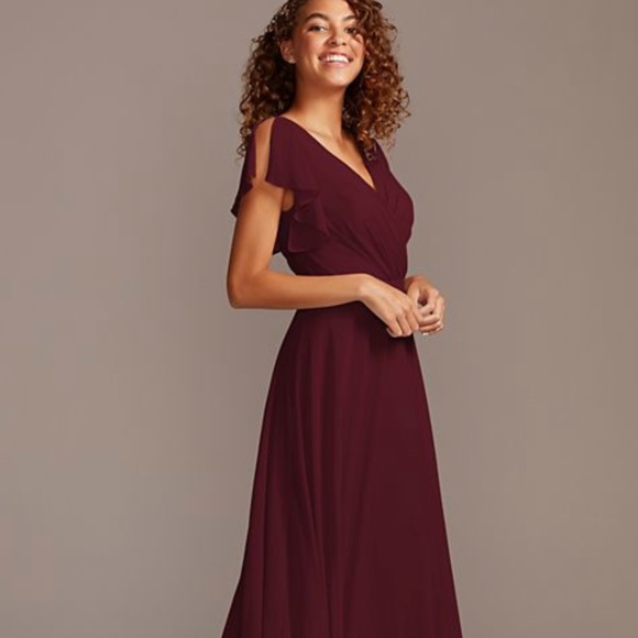 david's bridal flutter sleeve full skirt bridesmaid dress As Is Bridesmaid Dress with Flutter Sleeve Skirt